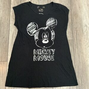 Disney Mickey Mouse Black Tunic‎ Top Womens L/XL Lace Back Detail